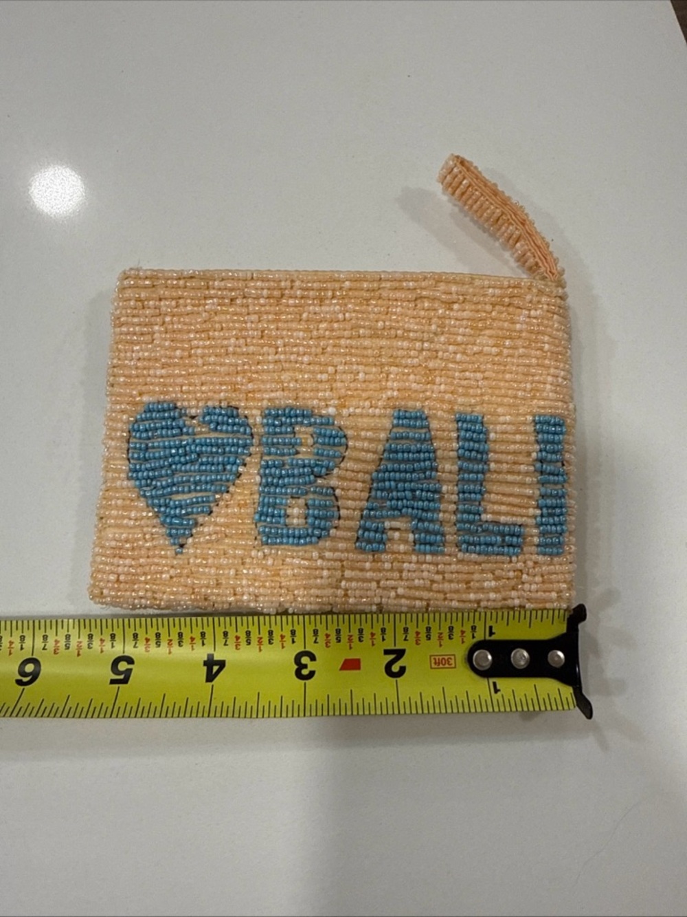 Beaded 'BALI' Coin Purse in Peach and Turquoise